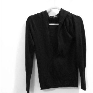 Black knit V-neck hoodie